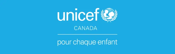 Cyan background with a white UNICEF Canada logo