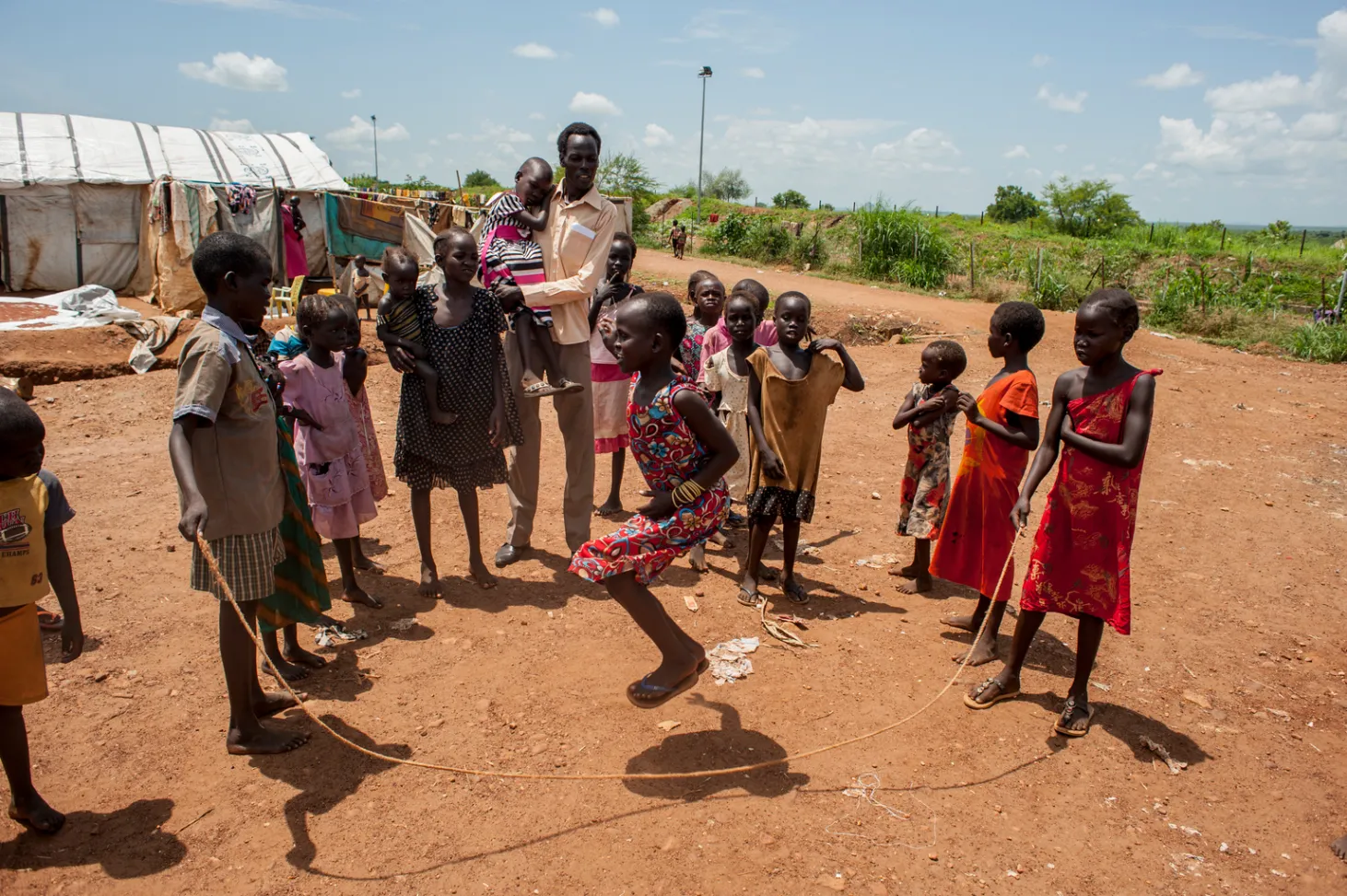 Nyajime skips with her family in South Sudan