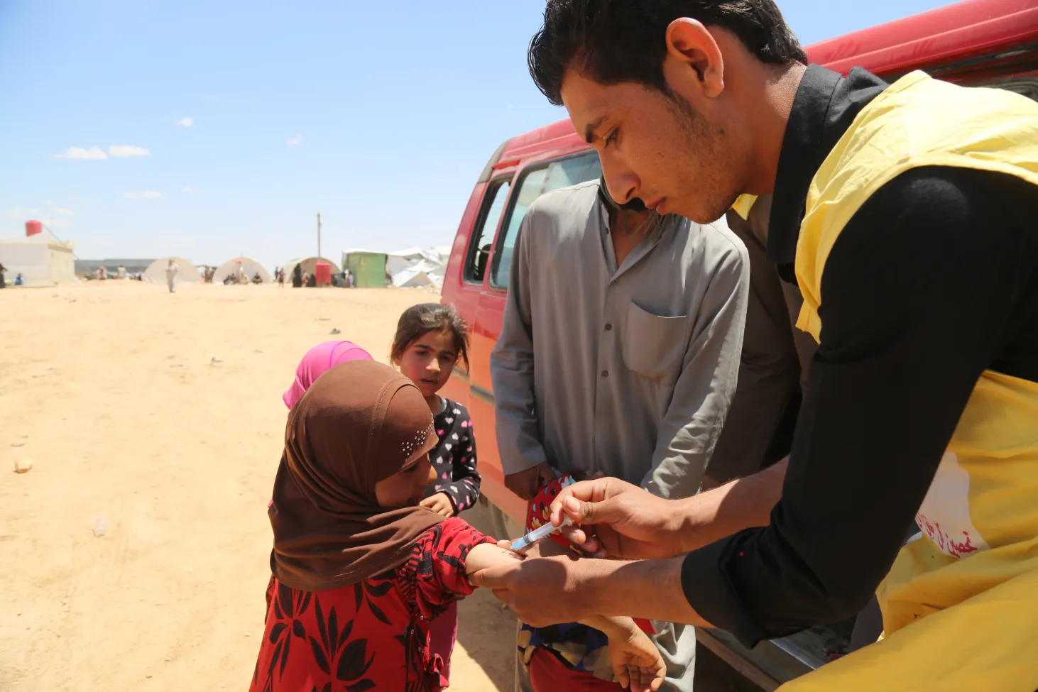 In a remote dessert in north eastern Syria, an estimated 2,000 people are temporarily seeking shelter in a makeshift camp in Mabrouka.  