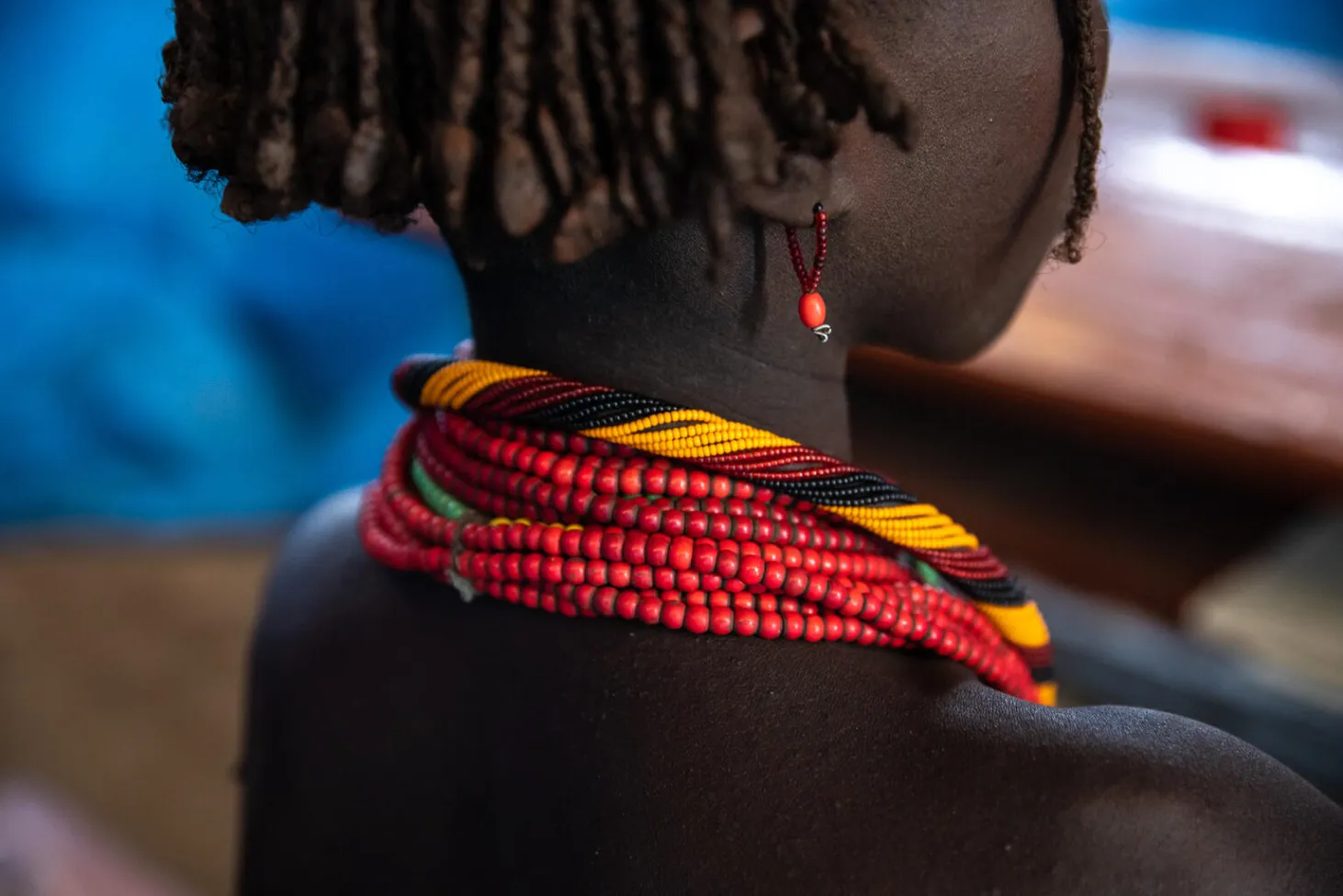 A girl with her back to the camera 
