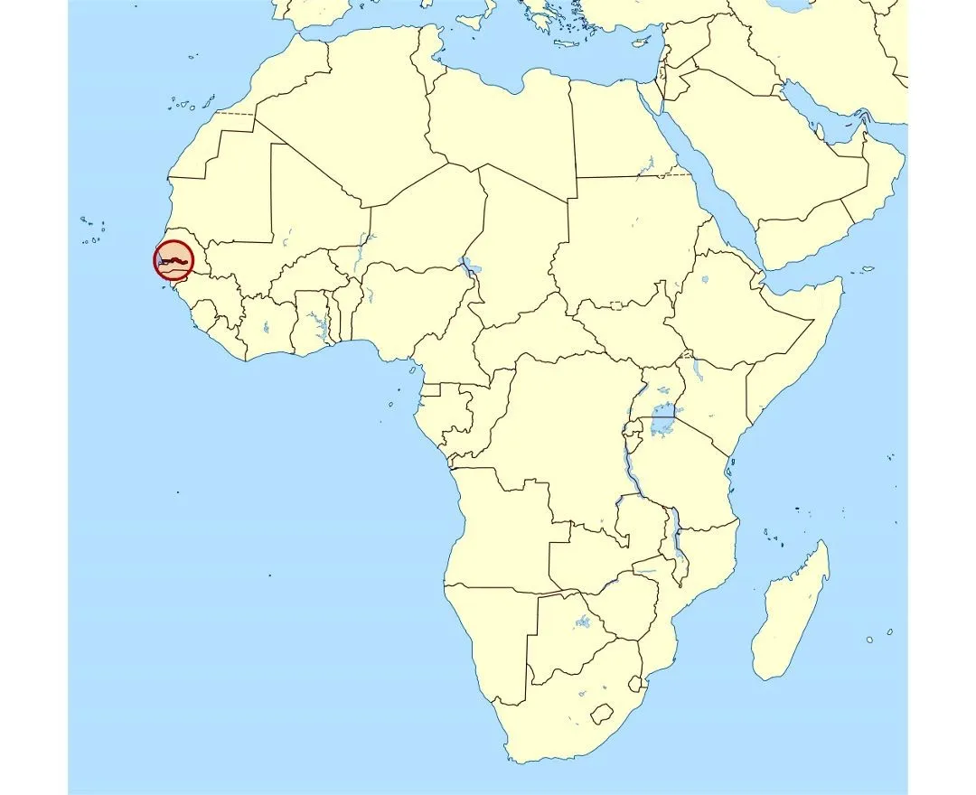 Map of Africa showing location of Gambia. 