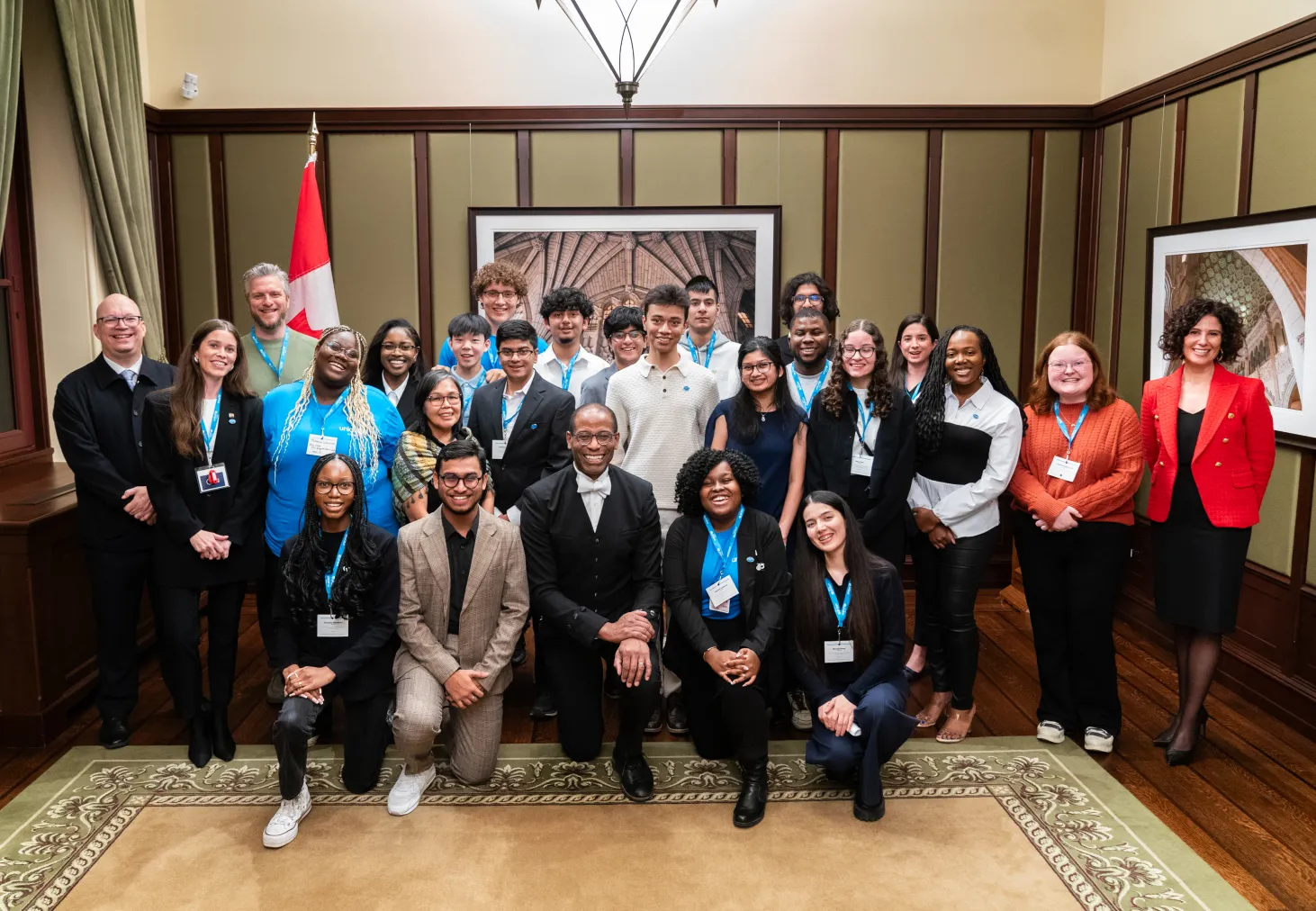 Youth Advocates at the Speaker's Reception with MPs Adam van Koeverden, Lori Idlout, Mike Morrice, Sylvie Bérubé and Hon. Greg Fergus.