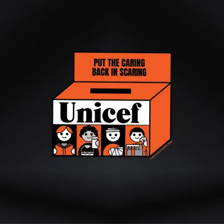 Illustration of the UNICEF orange Halloween box.