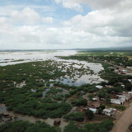 Aerial view of flooding.