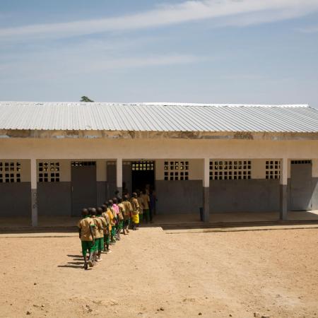 Children enter a school in Cameroon
