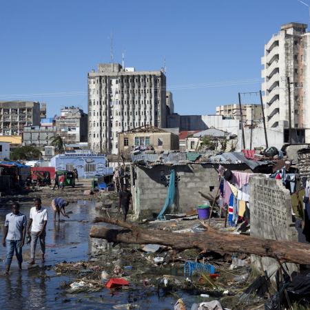 Destroyed homes and floodwaters in Beira, Mozambique.