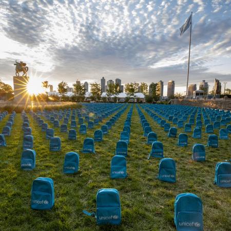 3,758 school backpacks laid at the United Nations