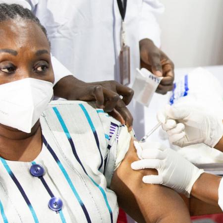 On Monday 1 March 2020, Raymonde Goudou Coffie, Minister of Culture and Francophonie, is one of the first COVID-19 vaccine receiver of Côte d’Ivoire at the Treichville vaccination centre, in Abidjan, Côte d'Ivoire.