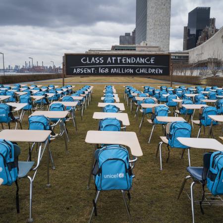 On 1 March 2021, a view of UNICEF’s ‘Pandemic Classroom’ installation at United Nations Headquarters in New York, United States of America.