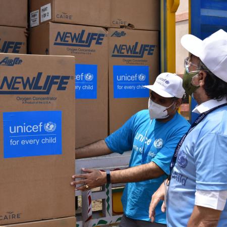 Officials from UNICEF Bihar office present at Fatuha Warehouse, monitoring the unloading of the life-saving medical helps.