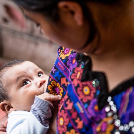 On October 16, 2019, Eva Ramírez a woman of the community of Chicoy, Todos Santos, Huehuetenango, Guatemala is breastfeeding her son, Junior Chales Ramírez (16 months old).