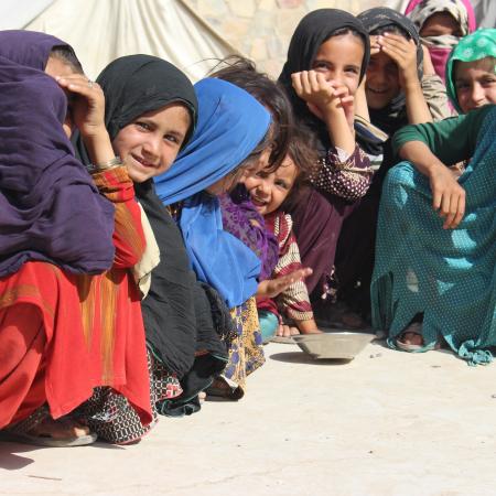 Group of children who left their hometown and are now in an IDP camp in Kandahar