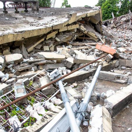 On 17 August 2021, sustained damage to College Mazenod in Camp-Perrin, Les Cayes, Haiti from the 7.2 magnitude earthquake that struck Haiti on 14 August 2021.