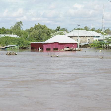 Impact of the drought in Beledweyne town is visible where homes and shops have been submerged.