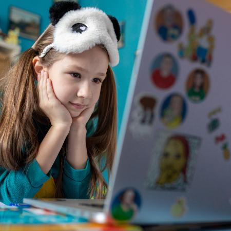 On 15 April 2020 in Kyiv, Ukraine, Zlata, 7, works on schoolwork from home, with all schools in the country closed as part of measures to combat the spread of COVID-19. 