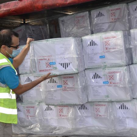 Some of the 3,842,000 doses of bivalent oral polio vaccine (bOPV) that arrived in Uganda on 24 April 2020 to support ongoing routine immunization services throughout the country.