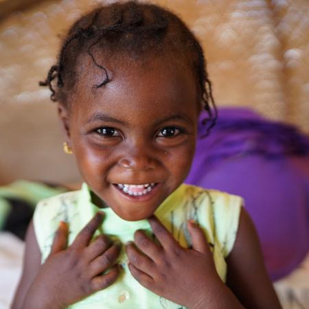 Chimaou, 3, a migrant child at the Seno site for migrants in quarantine due to COVID-19 in Niamey, Niger. 