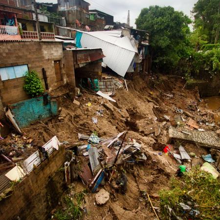 Overview of the destruction caused by the flooding of the Acelhuate River in the New Israel Community in San Salvador, El Salvador, Sunday, May 31, 2020