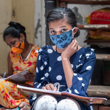 Shrusti studying at home during covid lockdown.