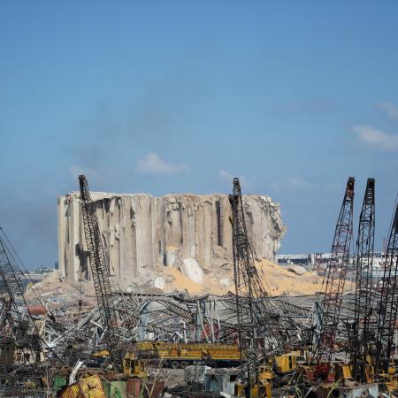 On 6 August 2020, widespread destruction is seen at the port area of Beirut, Lebanon following a massive explosion that took place two days prior.