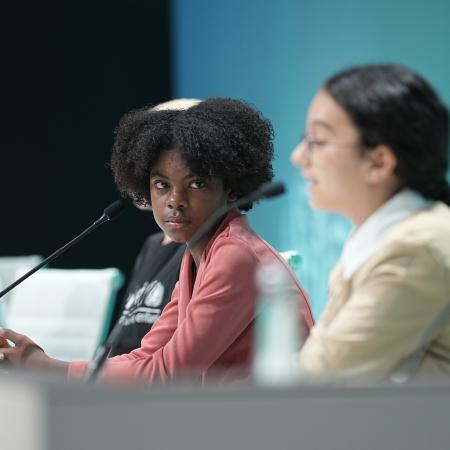 On 6 December 2023, UNICEF Youth Advocates brief press during the UN Climate Change Conference (COP28) at Expo City Dubai in United Arab Emirates. 