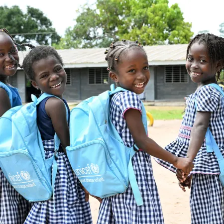 Girls at the playground of the public primary school EPP HKB Domoraud, in Man, in the west of Côte d’Ivoire. 