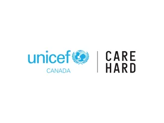 White background with a cyan UNCIEF Canada logo and text on the right reading Care Hard