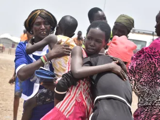 Tears of happiness from mother who met her children in Bentiu Protection of Civilian (POC) site after five years of separation