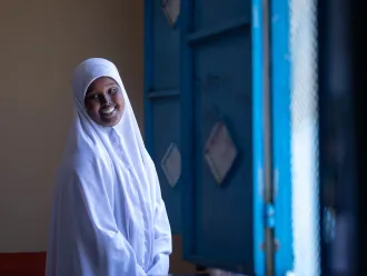 Saharla Abdikarim Adan, 13, poses for a portrait after a Girls Empowerment Club session at Borana Girls Primary school in Borana, Somaliland. 