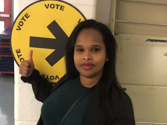 Safia at a polling station.