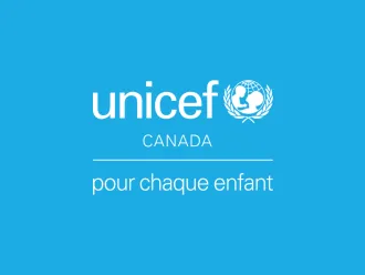 UNICEF logo in white on a cyan background