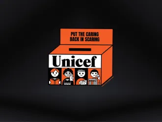 Illustration of the UNICEF orange Halloween box.