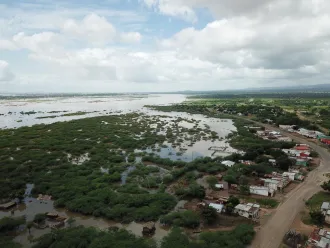 Aerial view of flooding.