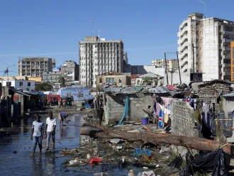 Destroyed homes and floodwaters in Beira, Mozambique.