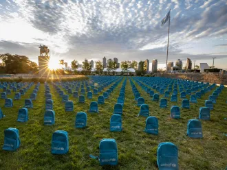 3,758 school backpacks laid at the United Nations