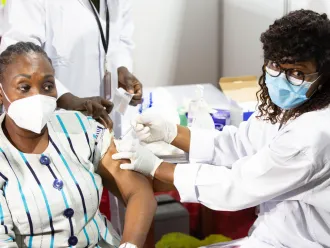 On Monday 1 March 2020, Raymonde Goudou Coffie, Minister of Culture and Francophonie, is one of the first COVID-19 vaccine receiver of Côte d’Ivoire at the Treichville vaccination centre, in Abidjan, Côte d'Ivoire.