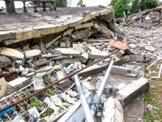 On 17 August 2021, sustained damage to College Mazenod in Camp-Perrin, Les Cayes, Haiti from the 7.2 magnitude earthquake that struck Haiti on 14 August 2021.