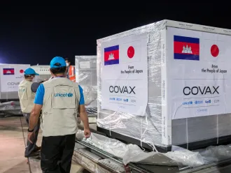 Arrival of 670 thousand AstraZeneca Vaccines doses Manufactured in Japan and Donated by the Government of Japan. A bilateral donation of the Government of Japan to the Royal Government of Cambodia under the logistical arrangement by COVAX. Phnom Penh International Airport 06, August, 2021.