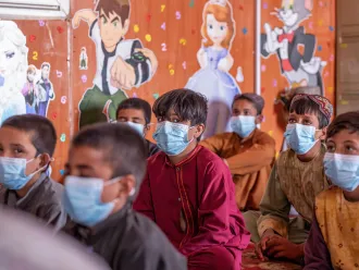 At Shahrak-Sabz IDP settlement in Herat city, UNICEF and its partner continue to provide recreational activities and psychosocial support through fixed and mobile Child-Friendly Spaces (CFSs).