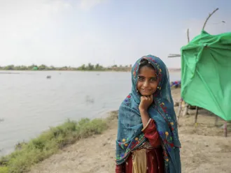 On 2 September 2022, Humaira 8 years old, who have taken refuge with her family on higher roadside in Mirpur Khas District, Sindh Province, Pakistan.