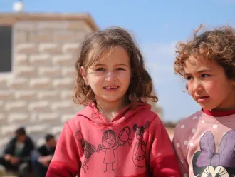 On 19 February 2023, children in Killi Camp in Idlib province of Syria take part in recreational activities and psychosocial support sessions for children affected by the earthquake, provided by the specialized protection teams of UNICEF partner Shafak Organization.