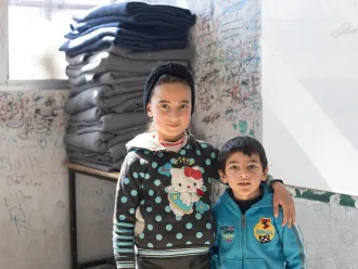“I don’t think it’s okay to bring your toys here. There are some children without any toys. They will feel bad, because some of them did not have a chance to take their toys from their homes before it collapsed,” says nine-year-old Shahed on 19 February 2023 at Hussien Bin Ali School, which has been turned into a shelter.