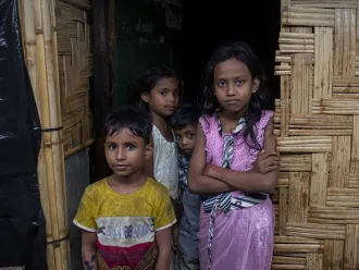 Noor Karima, 10, lives in Camp 24 in the Leda Rohingya refugee camps in Teknaf, Cox’s Bazar, and studies in fourth grade at the learning centre. She and her other friends are upset because their classes are close due to Cyclone Mocha.