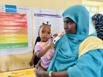 On 24 May, mothers and children attend a mobile clinic organized by UNICEF and Patients Helping fund (PHF) in Silkiy locality, a hard-to-reach area in Kassala state.