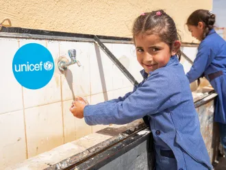 Children in Al Khader mixed primary school take part in a handwashing demonstration.  The students have been receiving and practicing hygiene promotion for three months. It can be difficult, the Principal explains, to find space in a tight school budget to spend on hygiene materials or infrastructure – even purchasing soap for the 67 students in this rural area can be a struggle.