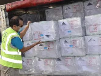 Some of the 3,842,000 doses of bivalent oral polio vaccine (bOPV) that arrived in Uganda on 24 April 2020 to support ongoing routine immunization services throughout the country.
