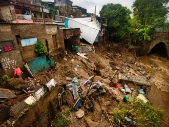 Overview of the destruction caused by the flooding of the Acelhuate River in the New Israel Community in San Salvador, El Salvador, Sunday, May 31, 2020