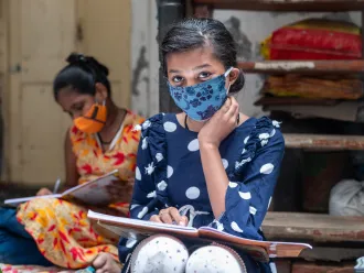 Shrusti studying at home during covid lockdown.