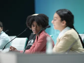 On 6 December 2023, UNICEF Youth Advocates brief press during the UN Climate Change Conference (COP28) at Expo City Dubai in United Arab Emirates. 