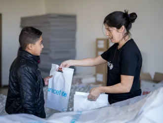 UNICEF is distributing winter clothes and school kits to displaced families in South Lebanon.